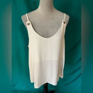 Bobeau Cream Flowy Relaxed Fit Camisole with Ring Detail